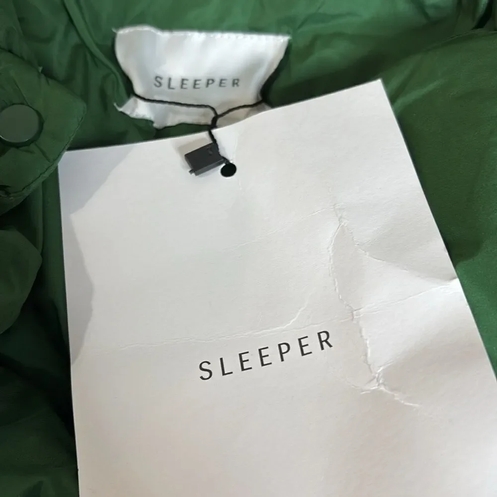 NWT SLEEPER Puffer Jacket in Green with Pearl Details Size L/XL NWT $450